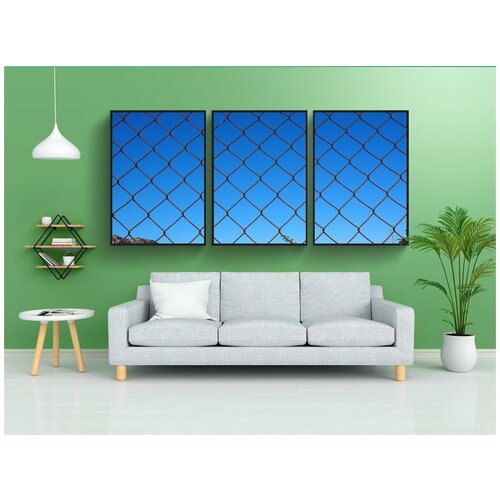 фото Модульный постер "проволочная сетка, проволока сетка заборная, изгородь" 180x90 см. из 3х частей в тубусе, без рамки lotsprints