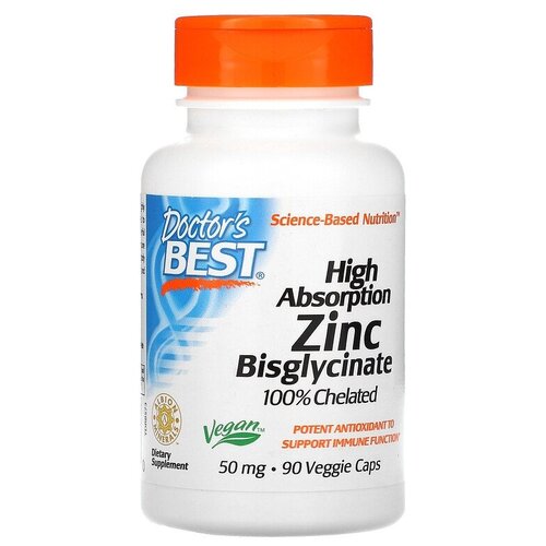 Капсулы Doctor's Best High Absorption Zinc Bisglycinate 50 мг вег., 70 г, 50 мг, 90 шт.