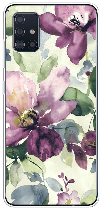 Силиконовый чехол на Samsung Galaxy A51 / Самсунг А51 Сиреневые цветы-акварель