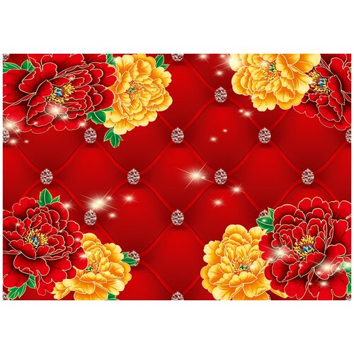 Фотообои Уютная стена 3D яркие цветы 380х270 см Виниловые Бесшовные (единым полотном)