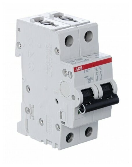 Автоматический выключатель ABB S202, C63А, 2 полюса, IP21, монтаж на DIN-рейку