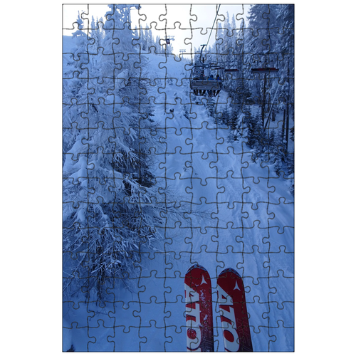 фото Магнитный пазл 27x18см."снег, горные лыжи, поднимать" на холодильник lotsprints