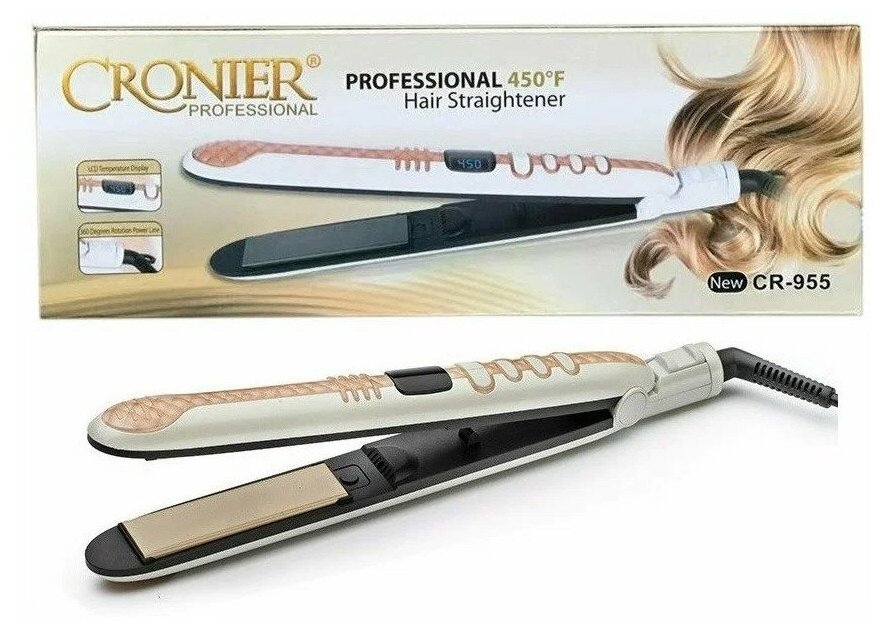 Профессиональный выпрямитель для волос 2 в 1 / плойка / стайлер для волос / щипцы для волос / стайлер / утюжок Cronier CR-955, белый - фотография № 1