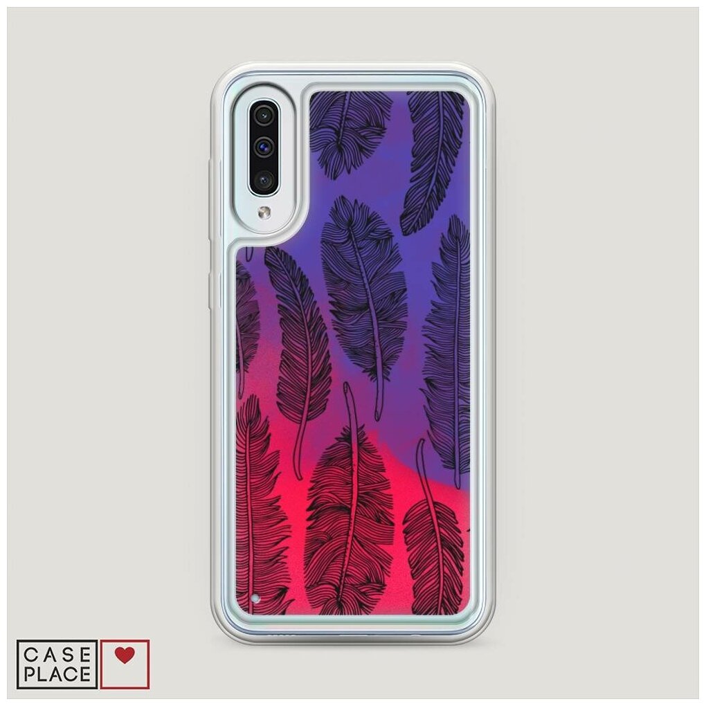 Жидкий неоновый чехол "Перья графика" на Samsung Galaxy A50 / Самсунг Галакси А50