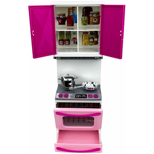 Купить Детская кухня, игровой набор, детский игровой набор для кукол Кухня с плитой и аксессуарами, со светом и звуком, Ярик, розовый, пластик