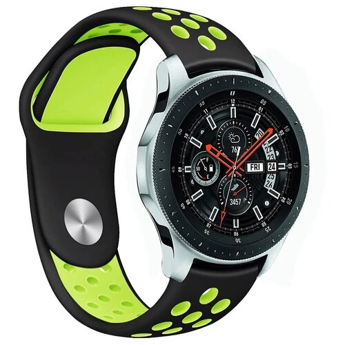 Универсальный силиконовый ремешок спортивный для смарт-часов Xiaomi Amazfit, Huawei, Samsung Galaxy Watch, Garmin 22 мм, черный-зеленый