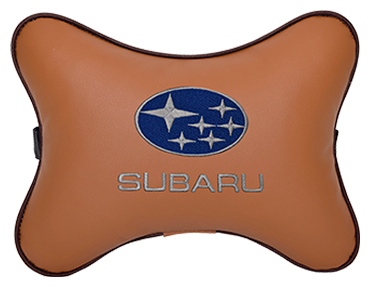 Автомобильная подушка на подголовник экокожа Fox с логотипом автомобиля SUBARU