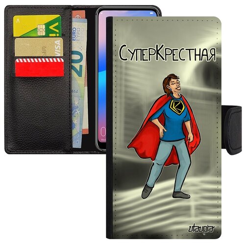 фото Противоударный чехол-книжка на смартфон // galaxy a50 // "суперкрестная" крестины смешной, utaupia, серый