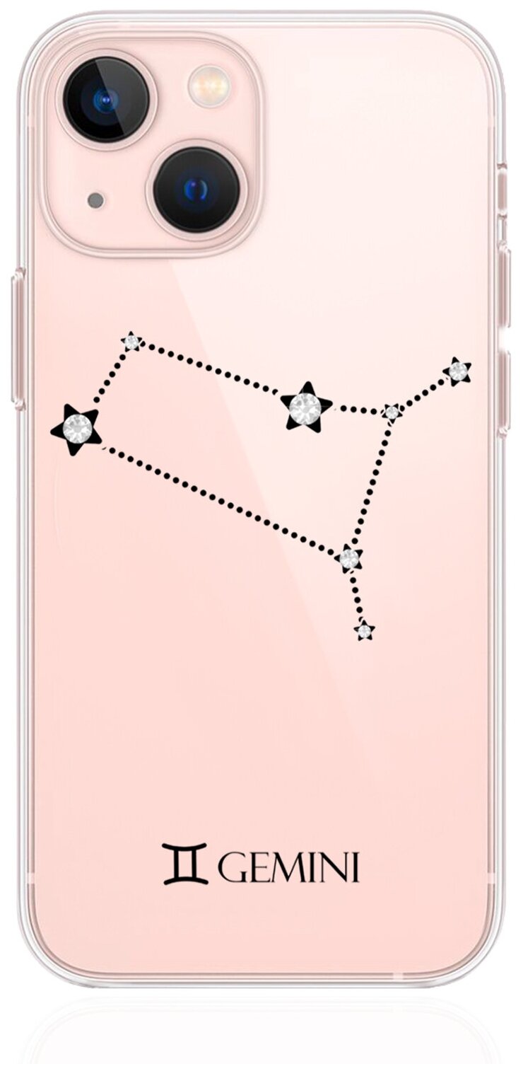 Прозрачный силиконовый чехол с кристаллами Lux для iPhone 13 Mini Знак зодиака Близнецы Gemini для Айфон 13 Мини