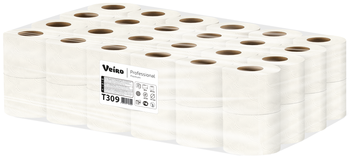 T309 Туалетная бумага в стандартных рулонах Veiro Professional Premium трёхслойная (48 рул х 20 м)
