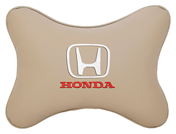 Автомобильная подушка на подголовник экокожа Beige с логотипом автомобиля HONDA