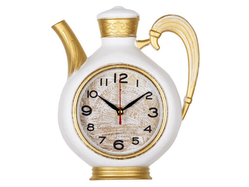 2622-002 (10) Часы настенные чайник 26,5х24см, корпус корпус белый с золотом "Классика" "Рубин"