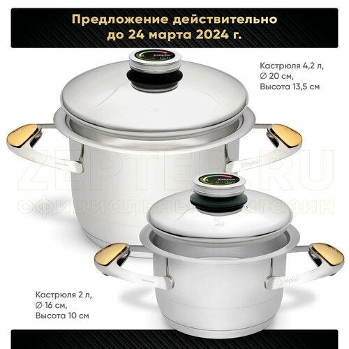 Zepter Набор посуды для приготовления из 2х кастрюль из нержавеющей стали 42 л 2 л 62950₽