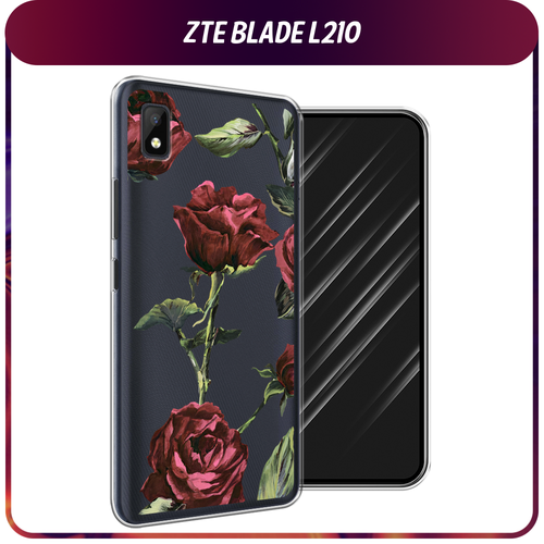 Силиконовый чехол на ZTE Blade L210 / ЗТЕ Блэйд Л210 Бордовые розы фон, прозрачный