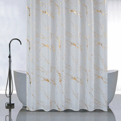 Штора с рисунком, белый мрамор с золотом , в ванную комнату, без колец - полиэстэр, 180 х 180 см ,санакс 01-109