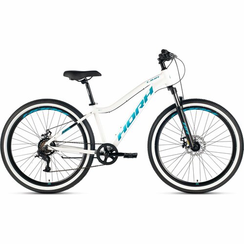 Велосипед горный Horh Lima LMD 7.0 27.5 (2024) White-Turquoise-Black, взрослый, женский, алюминиевый, 7 скоростей, дисковые механические тормоза, размер рамы 15, рост 160-170 см