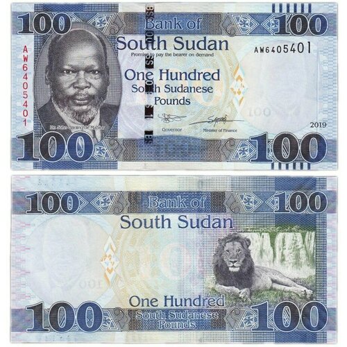 южный судан банкнота 100 фунтов 2019 лев джон гаранг де мабиор unc Банкнота Южный Судан 100 фунтов 2019 год UNC