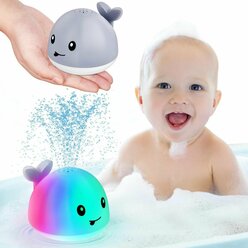 Игрушка для купания Кит фонтан с подсветкой / Кит игрушка для ванной с фонтаном светящийся