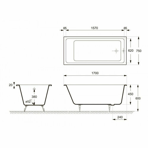 Ванна чугунная Delice Level 170x75 DLR230602R с отверстиями под ручки