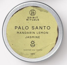 фото PALO SANTO MANDARIN LEMON JASMINE Scented Soy Candle, Spirit Rituals (пало санто мандарин лимон жасмин соевая мини-свеча с эфирными маслами), 30 г.