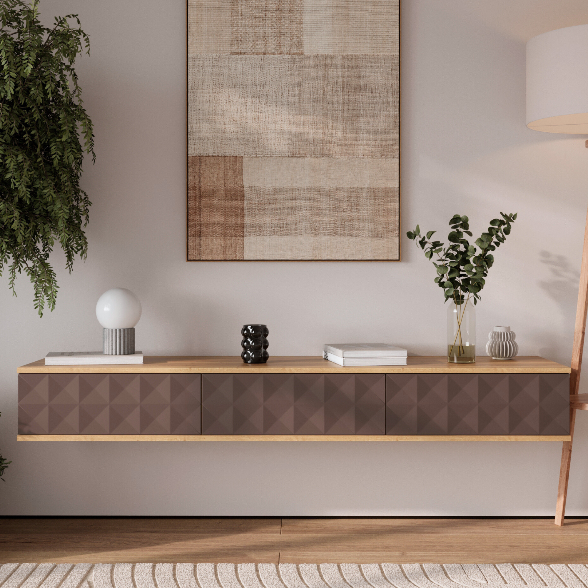 фото Подвесная тумба-консоль под телевизор "Дерби" Кварц, серая