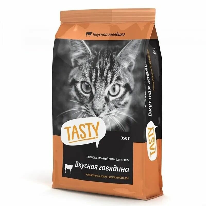 Tasty Petfood Корм сухой для кошек Говядина, 350 г