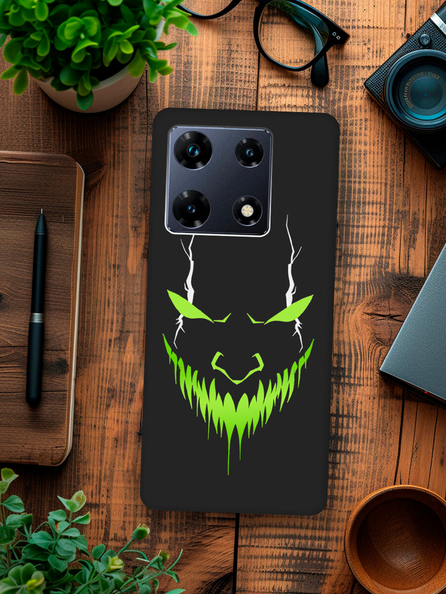 Силиконовый чехол на Infinix Note 30 Pro с принтом "Evil Face" матовый черный — фото 1