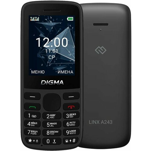 Мобильный телефон Digma A243 Linx 32Mb черный моноблок 2Sim 24 240x320 GSM9001800 GSM1900 microSD max32Gb 3276₽