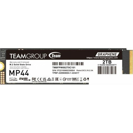 Накопитель SSD Team MP44 2TB TM8FPW002T0C101, M.2 2280, PCI Express 4.0 x4, совместимость с PS5