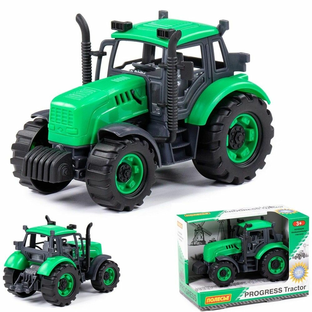 Трактор Полесье Прогресс, зеленый, пластик, в коробке инерционный (91222)