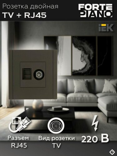 Изображение товара Розетка двойная TV+RJ45 кат.6, цвет серый IEK FORTE&PIANO FP337