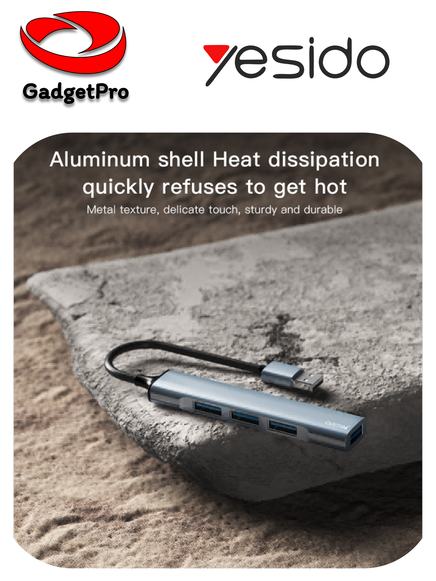 Универсальный USB-хаб YESIDO HB18, 4-в-1, USB 3.0 + 3×USB 2.0, до 350 МБ/с, защита от перегрузок