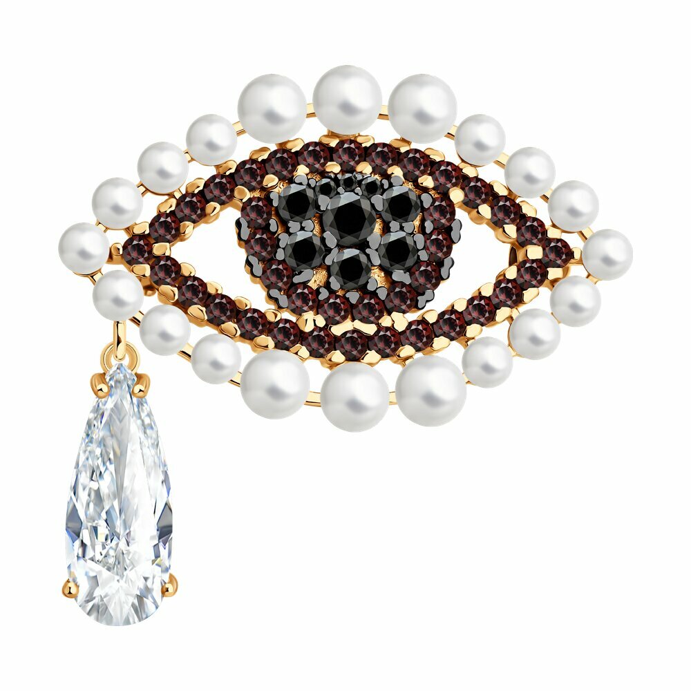 Брошь, серебро, 925 проба, золочение