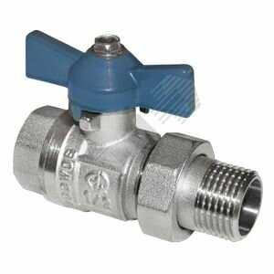 Кран шаровой (американка) 1/2" ВН бабочка никелированный, AQUALINK