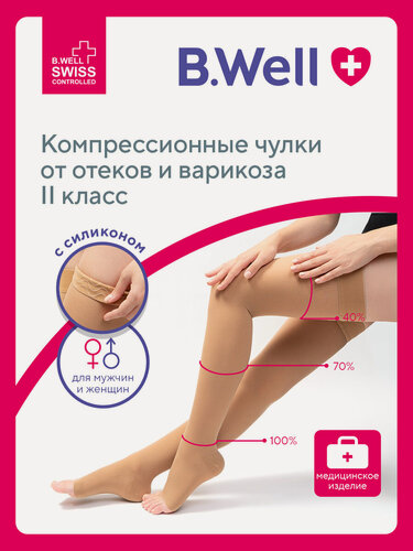 Изображение товара Чулки компрессионные B.Well JW-227 бежевые 2 класс компрессии