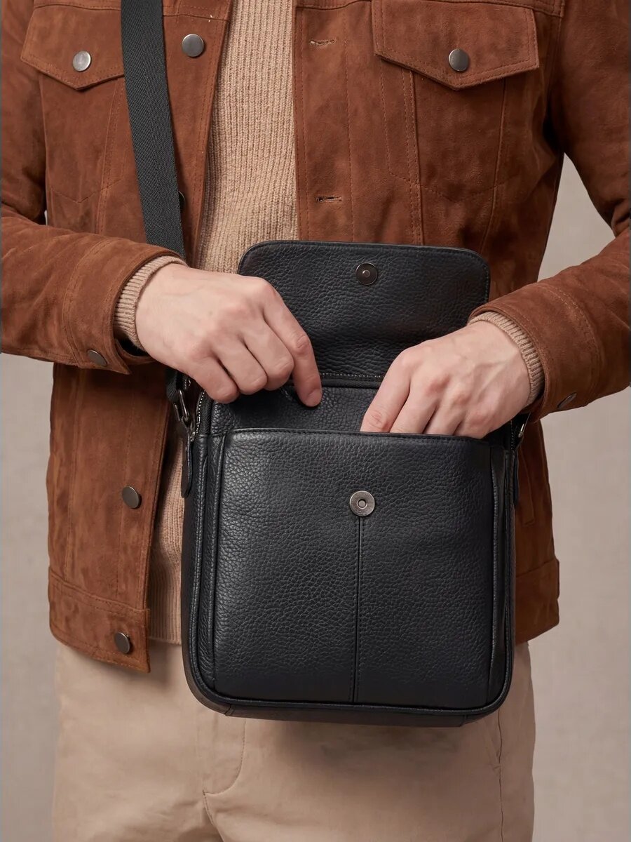 Сумка FAUSTINI, фактура зернистая, черная — фото 1