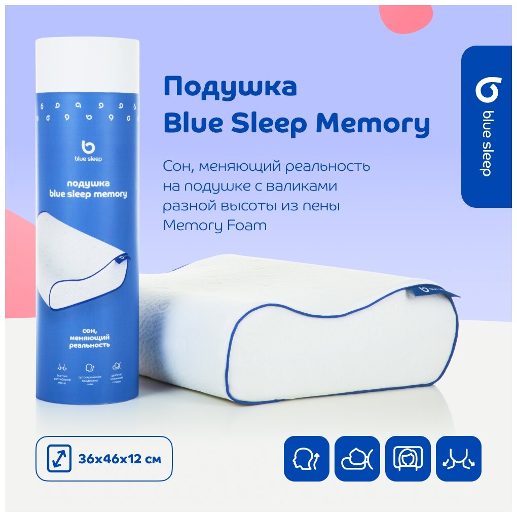 Подушка Blue Sleep ортопедическая Memory 36 х 46 см высота 12 см