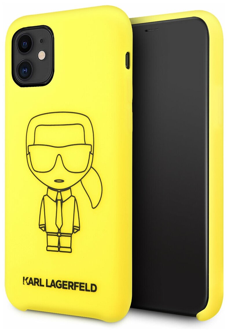 Чехол Lagerfeld для iPhone 11 Liquid silicone Ikonik outlines Hard Yellow/Black