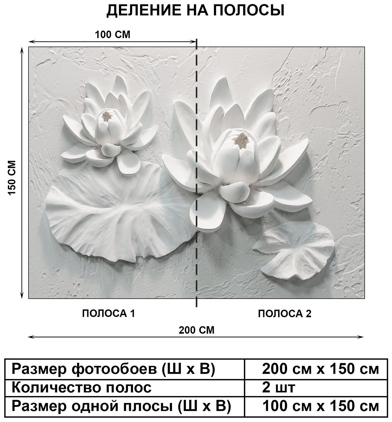 Фотообои флизелиновые Hit Wall 3д Барельеф лотосы белые из гипса 200х150 на стену - фотография № 3