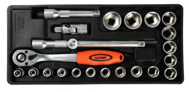 Набор инструментов с головками и ключом-трещоткой Harden 23 предмета CRV 520633 .