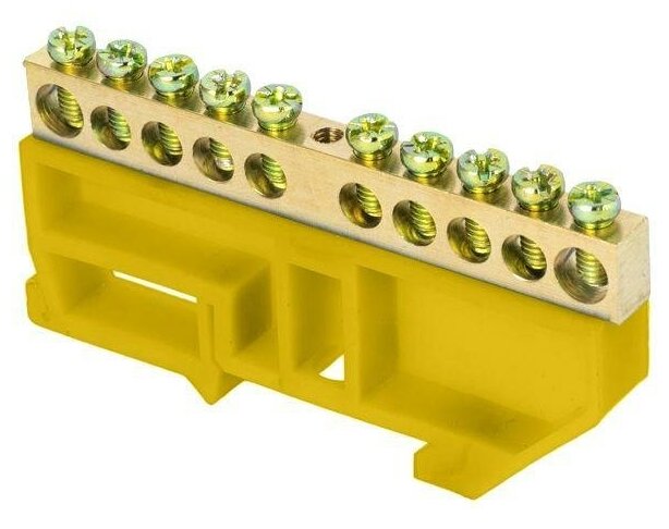 Шина нулевая N 6х9 10 отверстий желтый изолятор на DIN-рейку латунь PROxima | код. sn0-63-10-dz | EKF (8шт. в упак.)