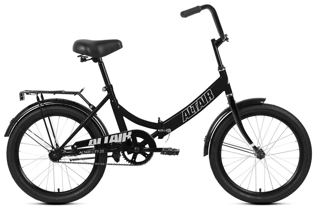 Велосипед ALTAIR City 20 (2021), городской (взрослый), складной, рама 14", колеса 20", черный/серый,