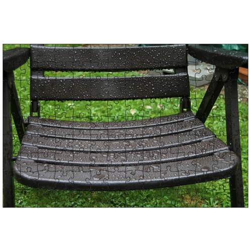 фото Магнитный пазл 27x18см."садовые кресло, дождь, капля дождя" на холодильник lotsprints