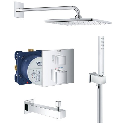 Душевая система с изливом, термостатом и тропическим душем Grohe Grohtherm Rainshower Mono 310 Cube, Германия душевая система с изливом термостатом и тропическим душем grohe grohtherm rainshower mono 310 cube германия