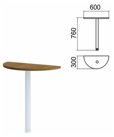 Стол приставной полукруг "Арго", 600х300 мм, без опоры, орех
