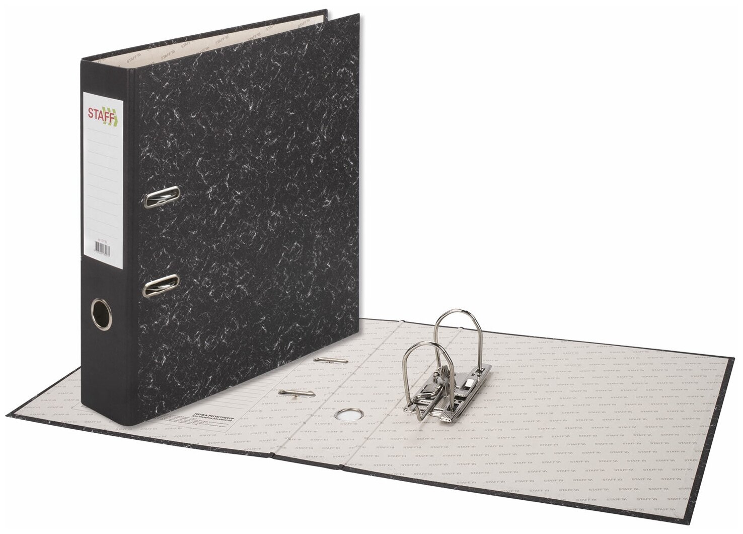 STAFF папка-регистратор Бюджет с мраморным покрытием без уголка, А4, 70 мм, черный - фото №5