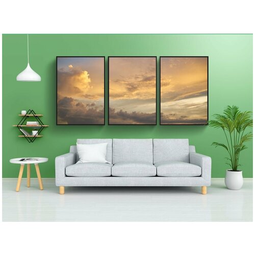 фото Набор модулных постеров для интерьера "желтый, облака, белый" 60x90 см. в тубусе, без рамки lotsprints