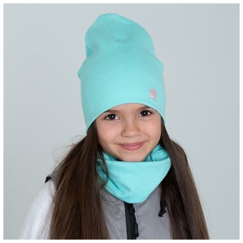 фото Комплект (шапка, снуд) для девочки, цвет мята, размер 50-54 rusexpress