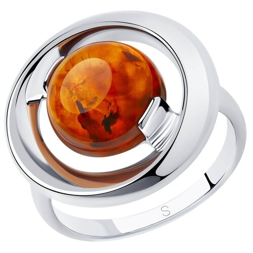 Кольцо SOKOLOV, серебро, 925 проба, янтарь прессованный, размер 16.5 amberholl нежное кольцо из позолоченного серебра с натуральным медовым янтарём самбия