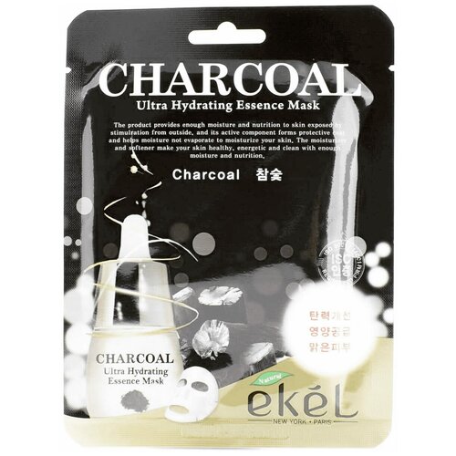 Ekel Тканевая маска для лица экстрактом древесного угля Charcoal Ultra Hydrating Essence Mask 25гр Упаковка 10 шт. ekel маска тканевая с экстрактом древесного угля charcoal ultra hydrating essence pack 150 г 5 шт по 25 мл